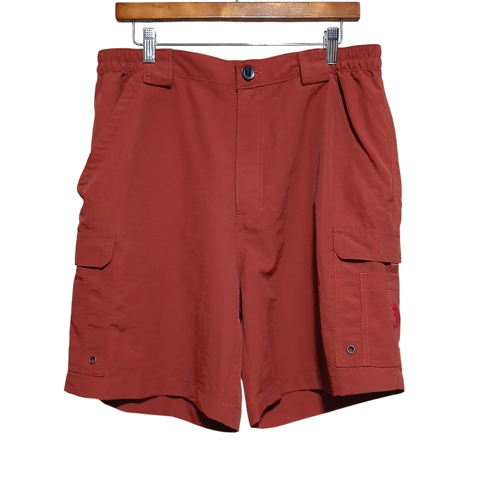 Reel Legends Mens Performance Fishing Cargo Shorts Rust Orange Size M Medium